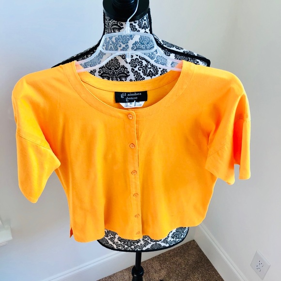 VTG 70s crop pima Cotton short sleeve button front Poppy color crop Top - Picture 7 of 8